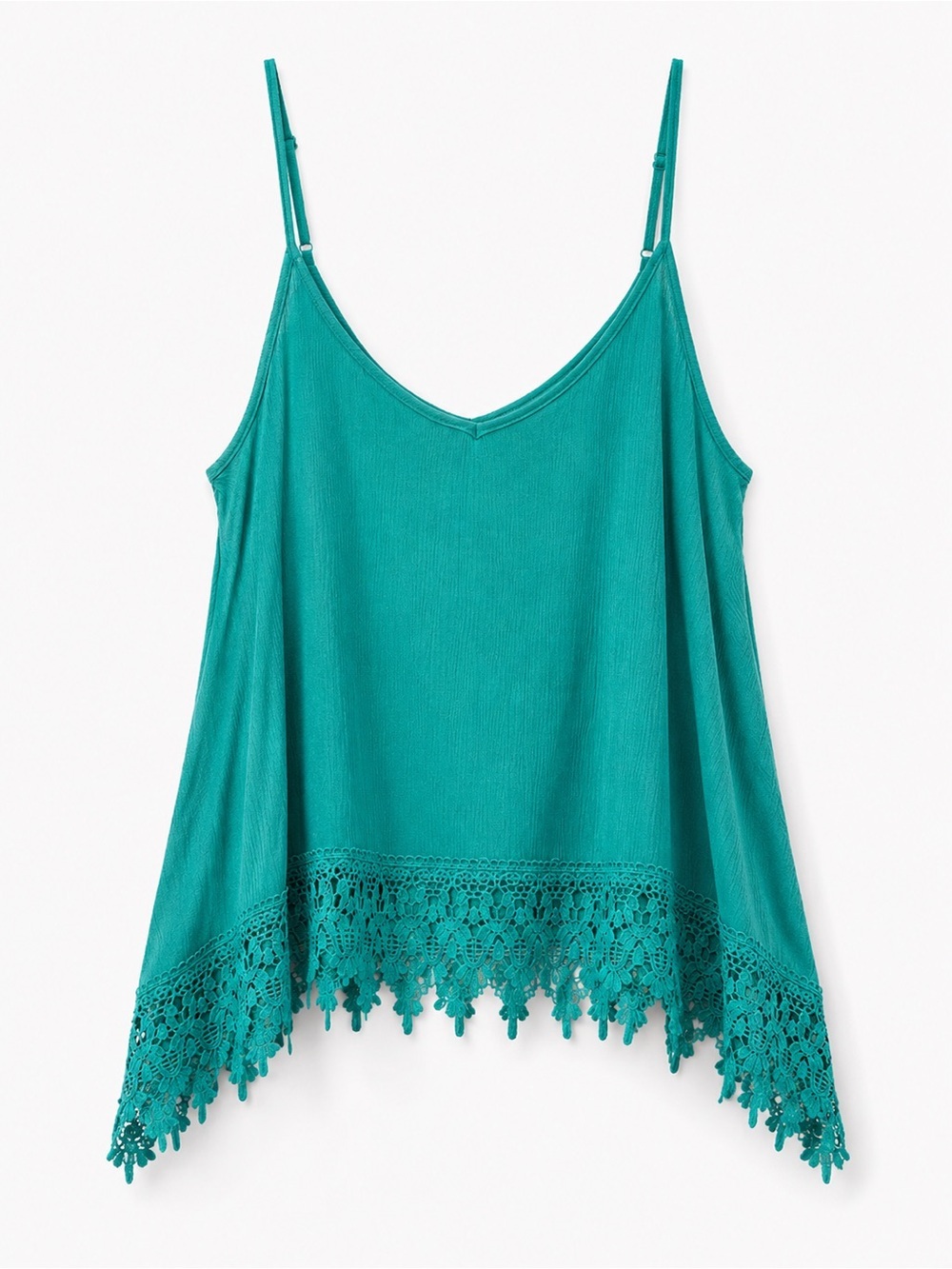 Rewind Women’s Teal Crochet-Hem Camisole Tank Top